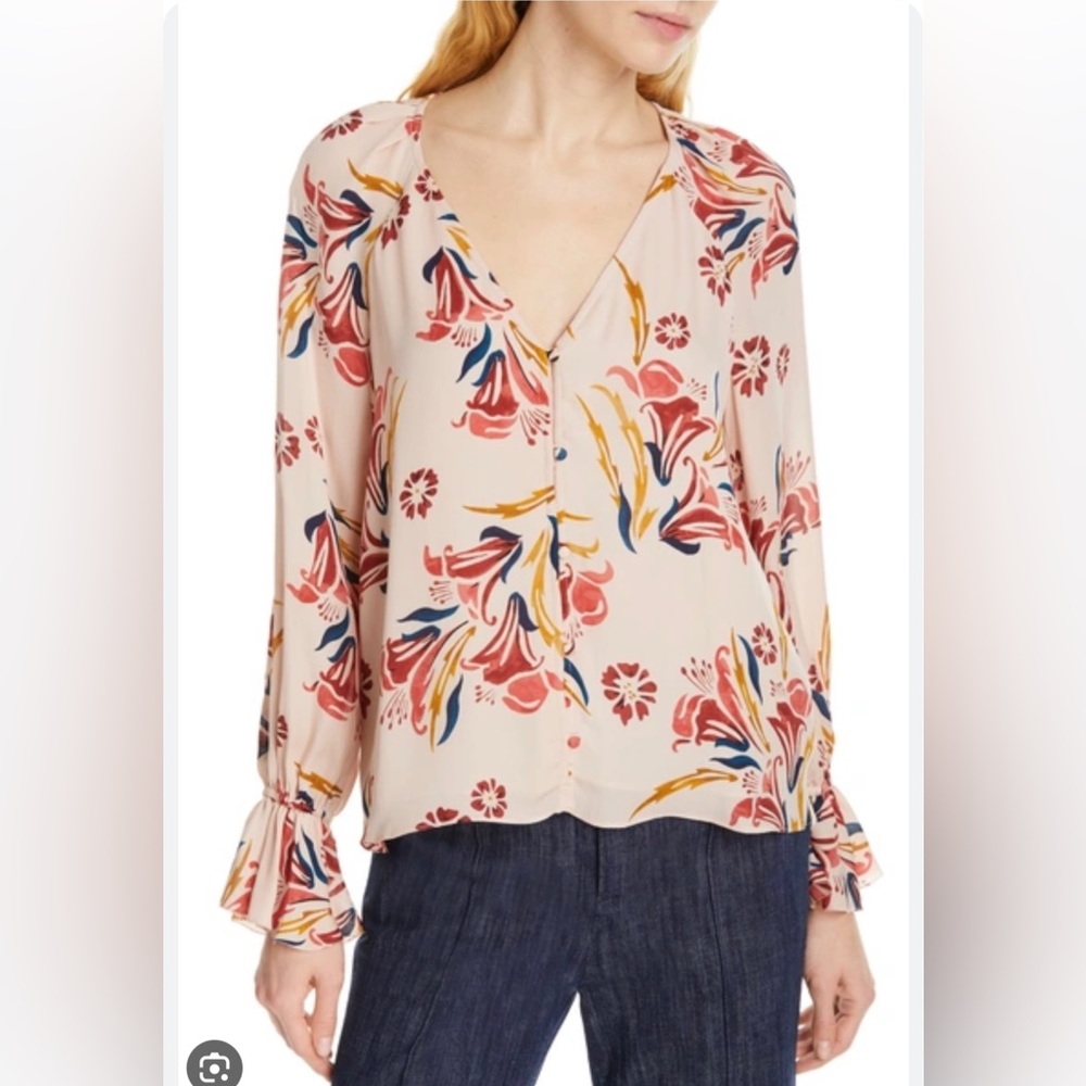 Boyana Floral-Print V-Neck Long-Sleeve Silk Top